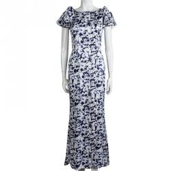 Pre Owned فستان ماكسي سي أتش كارولينا هيريرا حرير أزرق مورد S