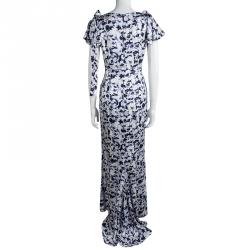 Pre Owned فستان ماكسي سي أتش كارولينا هيريرا حرير أزرق مورد S