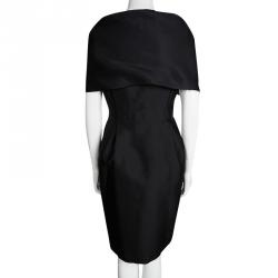 Pre Owned CH Carolina Herrera Black Silk Draped Collar Bow Detail Dress M