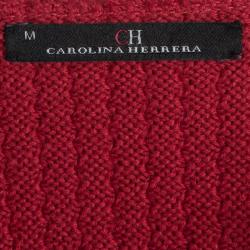 CH Carolina Herrera Red Wool Fringe Detail Cardigan M