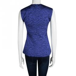 Pre Owned CH Carolina Herrera Blue Embossed Floral Jacquard Sleeveless Top S