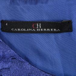 Pre Owned CH Carolina Herrera Blue Embossed Floral Jacquard Sleeveless Top S