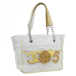 Chanel Beige Canvas and Patent Leather Camellia No.5 Tote