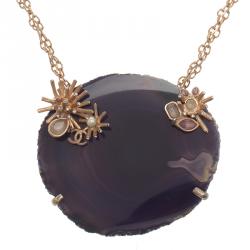 Pre Owned قلادة شانيل ستاربرست بدلاية إيغات دائرية أبيض وأزرق CC