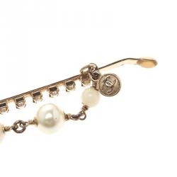 Pre Owned Chanel Faux Pearl & Bead Embellished Gold Tone Head Band 