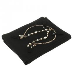Pre Owned Chanel Faux Pearl & Bead Embellished Gold Tone Head Band 