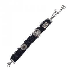 Pre Owned أسورة شانيل CC تويد أسود مرصعة