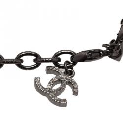 Pre Owned أسورة شانيل CC تويد أسود مرصعة