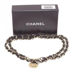 Pre Owned Chanel Gold Woven Leather and Chain Link Belt 95CM