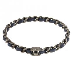 Pre Owned سوار شانيل CC سلسلة جلد أزرق كحلي مقاس 21 سم