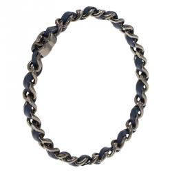 Pre Owned سوار شانيل CC سلسلة جلد أزرق كحلي مقاس 21 سم