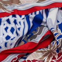 مملوكة مسبقًا Chanel Red and Blue Silk Lion Printed Scarf