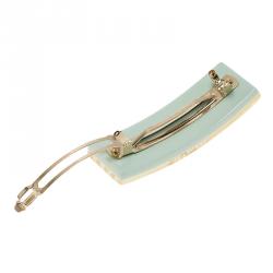 Pre Owned Chanel CC Faux Pearl Gold Tone and Sea Green Resin Hair Clip 