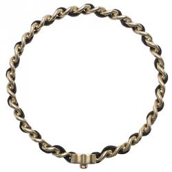 Pre Owned سوار شانيل CC بالشعار وقفل دوار جلد أسود مغزول ذهبي اللون مقاس 21 سم