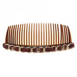 Pre Owned Chanel Classic Chain Burgundy Leather Hair Comb