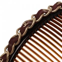 Pre Owned Chanel Classic Chain Burgundy Leather Hair Comb