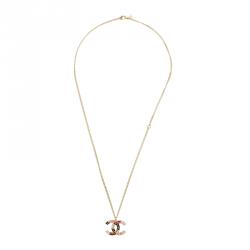 Pre Owned Chanel CC Multi-Colored Crystals Pendant Gold Tone Chain Necklace