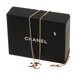 Pre Owned Chanel CC Multi-Colored Crystals Pendant Gold Tone Chain Necklace