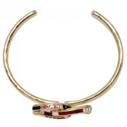 Pre Owned Chanel CC Multi-Colored Crystals Gold Tone Open Cuff Bracelet 16cm