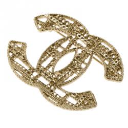 Pre Owned Chanel CC Chain Motif Gold Tone Brooch