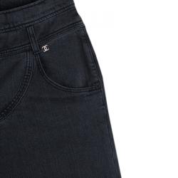 Pre Owned Chanel Grey Denim Flared High Waist Jeans M