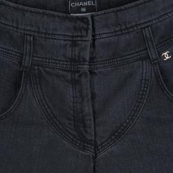 Pre Owned Chanel Grey Denim Flared High Waist Jeans M