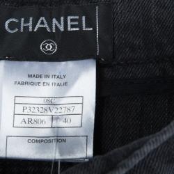 Pre Owned Chanel Grey Denim Flared High Waist Jeans M