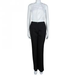 Pre Owned Chanel Black  High Waist Straight Fit Textured Cotton Pants M