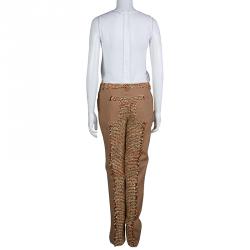 Pre Owned Chanel Tan Brown Multicolor Textured Panel Detail Trousers M