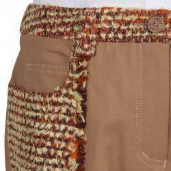 Pre Owned Chanel Tan Brown Multicolor Textured Panel Detail Trousers M