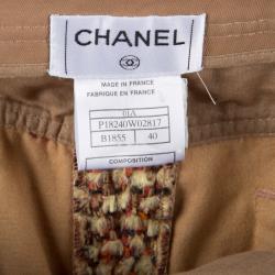 Pre Owned Chanel Tan Brown Multicolor Textured Panel Detail Trousers M