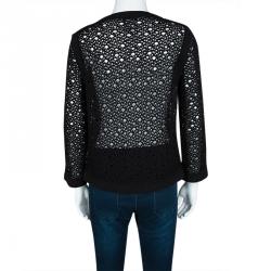 Chanel Black Crochet Knit Button Front Boucle Cardigan L