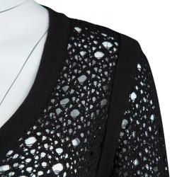 Chanel Black Crochet Knit Button Front Boucle Cardigan L