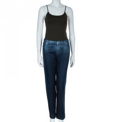 Pre Owned Chanel Indigo Metallic Finish Denim Pants L