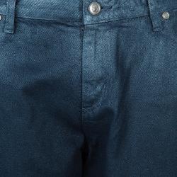 Pre Owned Chanel Indigo Metallic Finish Denim Pants L