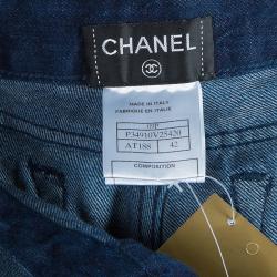 Pre Owned Chanel Indigo Metallic Finish Denim Pants L