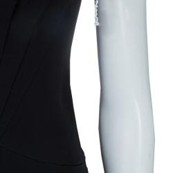 Pre Owned فستان شانيل بيبلوم قصة عنق سابرينا أكمام مطرزة أسود S