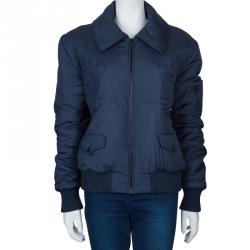 Chanel Navy Blue Quilted Bomber Jacket L