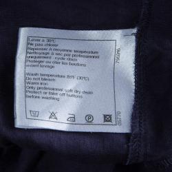 Pre Owned Chanel Navy Blue Cotton Smocked Waist Long Sleeve Sheer Blouse L