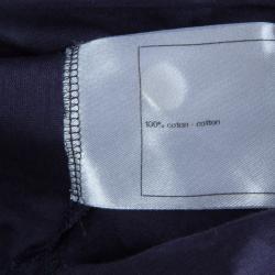 Pre Owned Chanel Navy Blue Cotton Smocked Waist Long Sleeve Sheer Blouse L