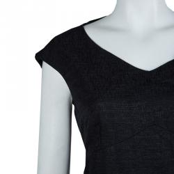 Pre Owned Chanel Black Textured Cotton Cutout Back Detail Sleeveless Dress L