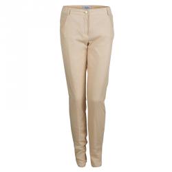Chanel Beige Cotton Mesh Lined Trousers L