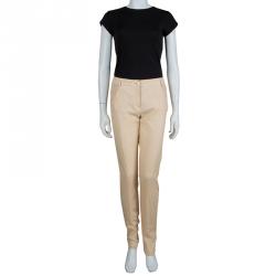 Chanel Beige Cotton Mesh Lined Trousers L