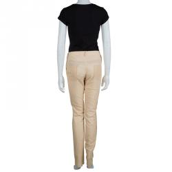 Chanel Beige Cotton Mesh Lined Trousers L