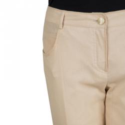 Chanel Beige Cotton Mesh Lined Trousers L