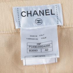 Chanel Beige Cotton Mesh Lined Trousers L