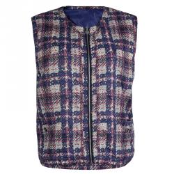 Pre Owned جاكيت شانيل نايلون مطبوع بلا أكمام بوجهين L