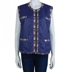 Pre Owned جاكيت شانيل نايلون مطبوع بلا أكمام بوجهين L