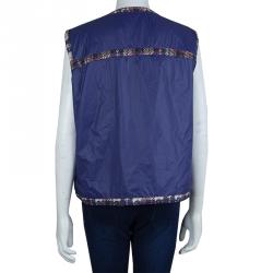 Pre Owned جاكيت شانيل نايلون مطبوع بلا أكمام بوجهين L