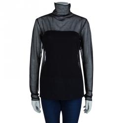 Chanel Black Mesh Turtleneck Long Sleeve Sheer Top L